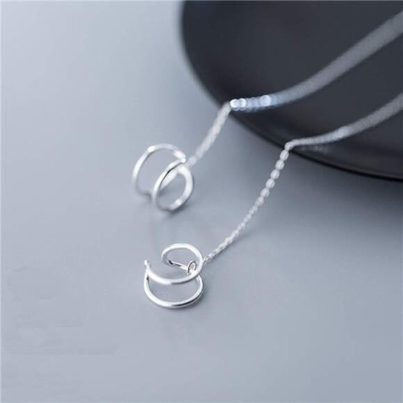 925 Sterling Silver Cuff Earrings Threader Chain for Women Crawler Earrings Wrap - Picture 4 of 7